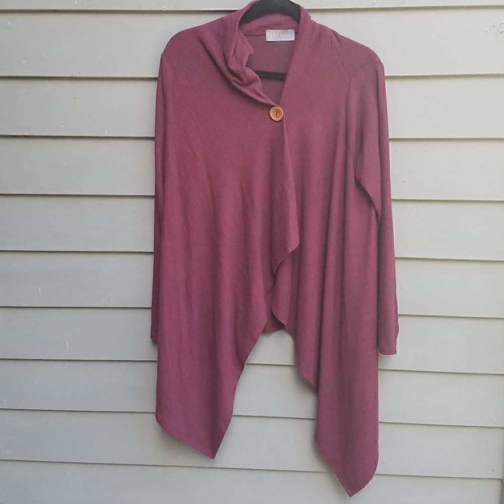 Cherish Burgundy One Button Open Front Cardigan size Medium